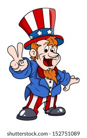 Happy Uncle Sam Victory Fingure Sign - 4th of July Vector Illustration