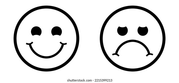 Happy and Unhappy face, smile, sad icon. Emoji and emoticons. Flat icons. Isolated vector.