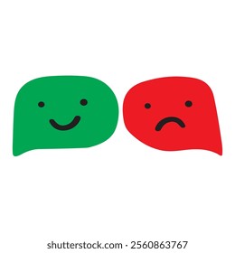 Happy and unhappy faces. Speech bubbles. Hand drawn illustration on white background.