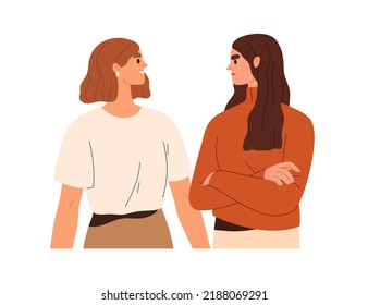 Happy, Unhappy Girls People In Good, Bad Mood. Women In Conflict With Different Emotions, Face Expressions. Positive Vs Negative Concept. Flat Vector Illustration Isolated On White Background