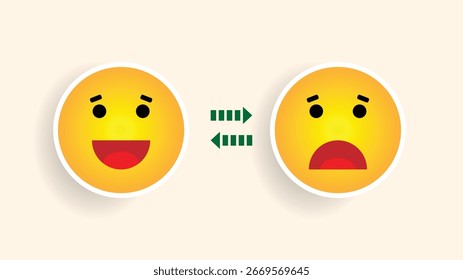 Glücklich und unglücklich Smiley Stimmung ändert Idee. Bipolare Störung oder andere psychologische Frage, Vektorkunst