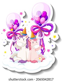 Happy unicorn with balloons in party theme illustration