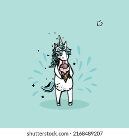 Happy Unicorn Eats Ice Cream