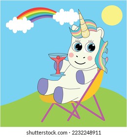 Happy Unicorn Enjoying a Cocktail