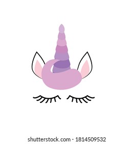 Happy unicorn face. Hand drawn style. Birthday decoration theme illustration