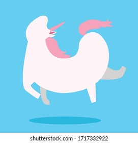 happy unicorn fairytale pink dancing cartoon animal isolated on blue background 