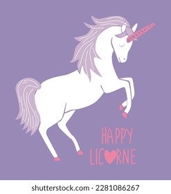 happy unicorn horse pink purple vector print