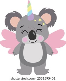 Happy unicorn koala with wings
