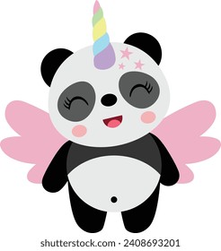 Happy unicorn panda with wings
