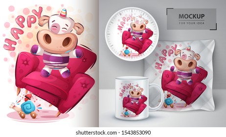 Happy unicorn poster and merchandising. Vector eps 10