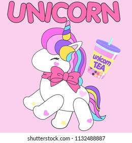 Happy Unicorn Tea Pear vector On Pink wallpaper