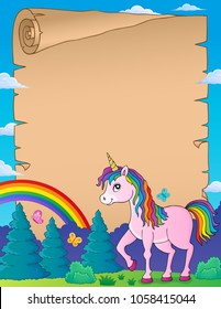 Happy unicorn topic parchment 3 - eps10 vector illustration.