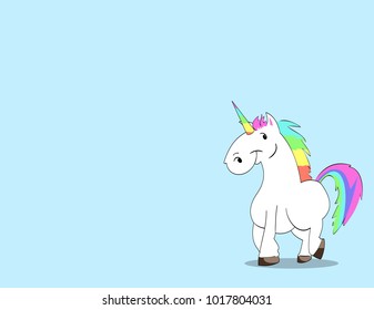 Happy unicorn vector cartoon with copy space for sign or poster