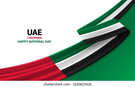 Happy United Arab Emirates national day, december the 2nd, bent waving ribbon in colors of the United Arab Emirates national flag. Celebration background.
