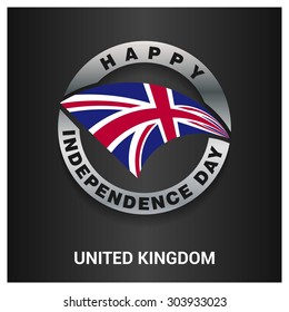 Happy United Kingdom UK independence day Flag metal badge - National Day silver border - Vector illustration