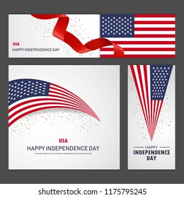 Happy United States of America independence day Banner and Background Set
