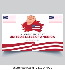 Happy United States Of America independence Day Banner and hand flag design vector