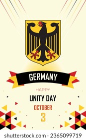 Happy unity day banner, Germany nation independence symbol, October 3, national festival celebration, flag color combination, patriot sign, retro geometric pattern, vertical abstract design