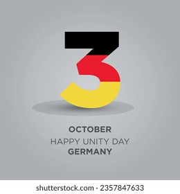 Happy Unity Day Germany Design. Number 3 made of the Germany Flag as Germany celebrates its Unity Day on the 3rd of October.