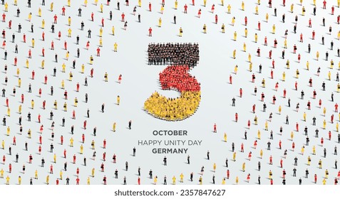 Happy Unity Day Germany. A large group of people form to create the number 3 as Germany celebrates its Unity Day on the 3rd of October. Vector illustration.