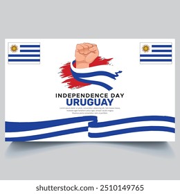 Feliz Dia da Independência do Uruguai Banner e mão bandeira design vetor