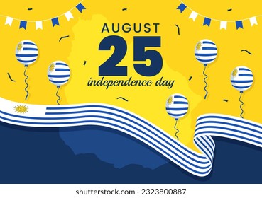 Feliz Día de la Independencia de Uruguay Ilustración vectorial el 25 de agosto con bandera ondeando en plancha de caricaturas de festividad nacional