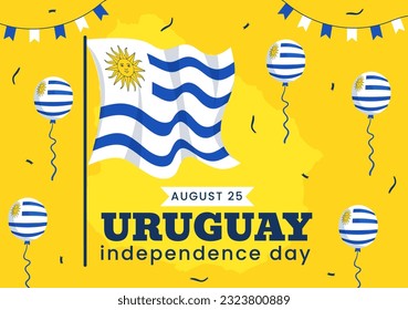 Feliz Día de la Independencia de Uruguay Ilustración vectorial el 25 de agosto con bandera ondeando en plancha de caricaturas de festividad nacional