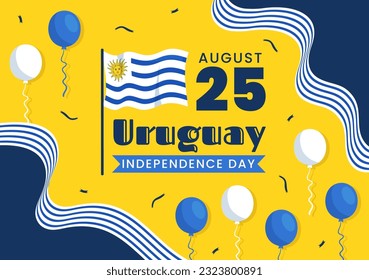 Happy Uruguay Independence Day Vector Illustration on 25 August with Waving Flag in National Holiday Flat Cartoon Hand Drawn Templates