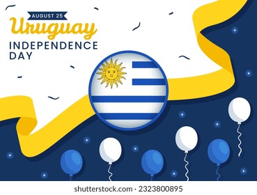 Feliz Día de la Independencia de Uruguay Ilustración vectorial el 25 de agosto con bandera ondeando en plancha de caricaturas de festividad nacional