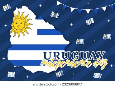 Schöne Uruguay-Unabhängigkeitstag-Vektorgrafik am 25. August mit Wellenflagge in National Holiday Flat Cartoon handgezeichnete Vorlagen für Fotos