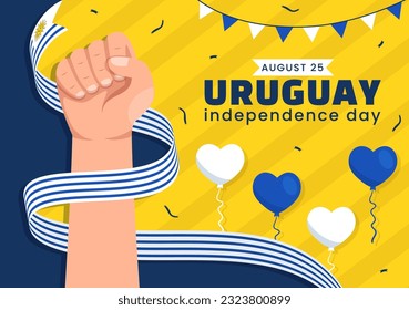 Feliz Día de la Independencia de Uruguay Ilustración vectorial el 25 de agosto con bandera ondeando en plancha de caricaturas de festividad nacional