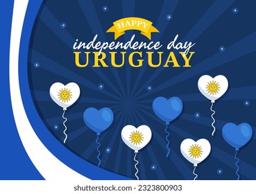 Feliz Día de la Independencia de Uruguay Ilustración vectorial el 25 de agosto con bandera ondeando en plancha de caricaturas de festividad nacional