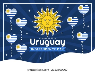 Schöne Uruguay-Unabhängigkeitstag-Vektorgrafik am 25. August mit Wellenflagge in National Holiday Flat Cartoon handgezeichnete Vorlagen für Fotos