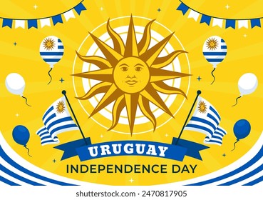 Happy Uruguay Independence Day Vector Illustration on 25 August featuring Waving Flag and Ribbon in National Holiday Flat Style Cartoon Background