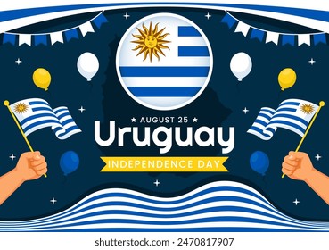 Happy Uruguay Independence Day Vector Illustration on 25 August featuring Waving Flag and Ribbon in National Holiday Flat Style Cartoon Background