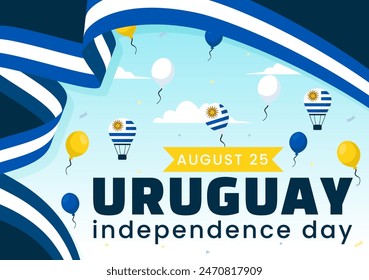 Happy Uruguay Independence Day Vector Illustration on 25 August featuring Waving Flag and Ribbon in National Holiday Flat Style Cartoon Background