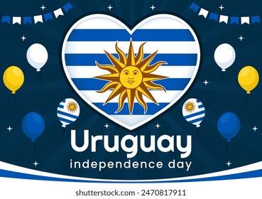 Happy Uruguay Independence Day Vector Illustration on 25 August featuring Waving Flag and Ribbon in National Holiday Flat Style Cartoon Background