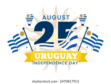 Happy Uruguay Independence Day Vector Illustration on 25 August featuring Waving Flag and Ribbon in National Holiday Flat Style Cartoon Background