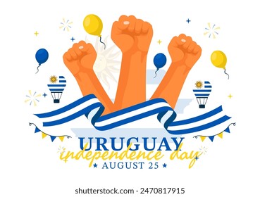 Happy Uruguay Independence Day Vector Illustration on 25 August featuring Waving Flag and Ribbon in National Holiday Flat Style Cartoon Background