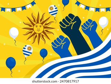 Happy Uruguay Independence Day Vector Illustration on 25 August featuring Waving Flag and Ribbon in National Holiday Flat Style Cartoon Background