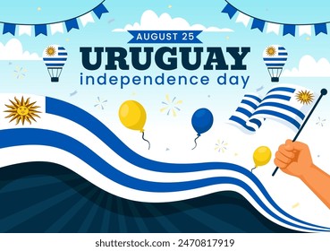 Happy Uruguay Independence Day Vector Illustration on 25 August featuring Waving Flag and Ribbon in National Holiday Flat Style Cartoon Background