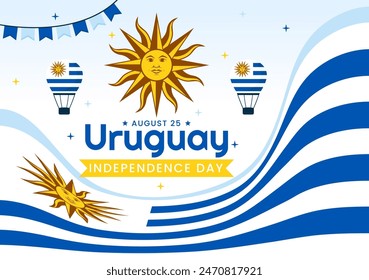 Happy Uruguay Independence Day Vector Illustration on 25 August featuring Waving Flag and Ribbon in National Holiday Flat Style Cartoon Background