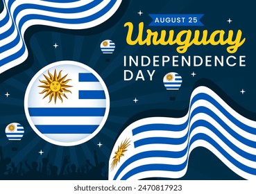 Happy Uruguay Independence Day Vector Illustration on 25 August featuring Waving Flag and Ribbon in National Holiday Flat Style Cartoon Background