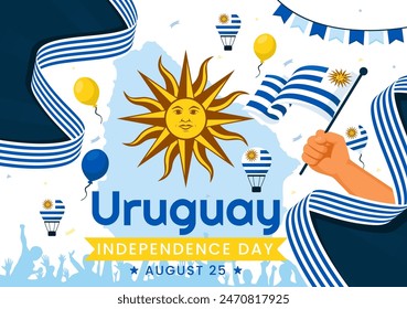 Happy Uruguay Independence Day Vector Illustration on 25 August featuring Waving Flag and Ribbon in National Holiday Flat Style Cartoon Background