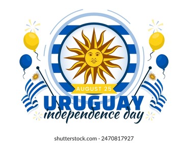 Happy Uruguay Independence Day Vector Illustration on 25 August featuring Waving Flag and Ribbon in National Holiday Flat Style Cartoon Background