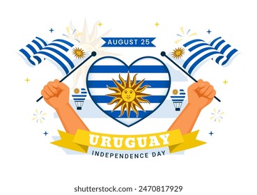 Happy Uruguay Independence Day Vector Illustration on 25 August featuring Waving Flag and Ribbon in National Holiday Flat Style Cartoon Background