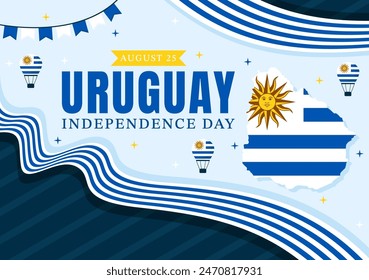 Happy Uruguay Independence Day Vector Illustration on 25 August featuring Waving Flag and Ribbon in National Holiday Flat Style Cartoon Background