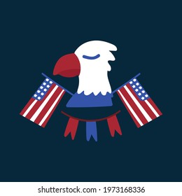 Happy US Independence Day. The national holiday is July 4. An eagle with the flags of America. A postcard drawn in the Doodle style. Vector illustration