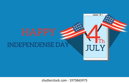 Happy USA indendece day 4 july Banner background vector illustration design with smartphone information icon