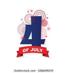 Happy USA Independence Day 4 th July. Greeting card and poster Design. number 4 on firework night background. vector illustration